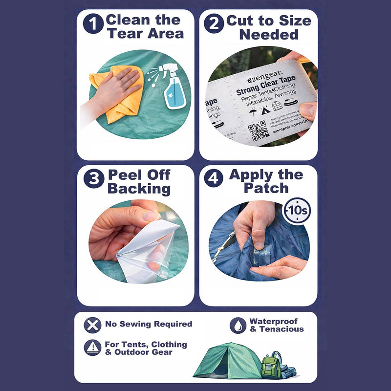 Clear Tenacious Waterproof Tape, Patch Repair Kit for Tents, Jackets, Inflatables, PVC, Shoes