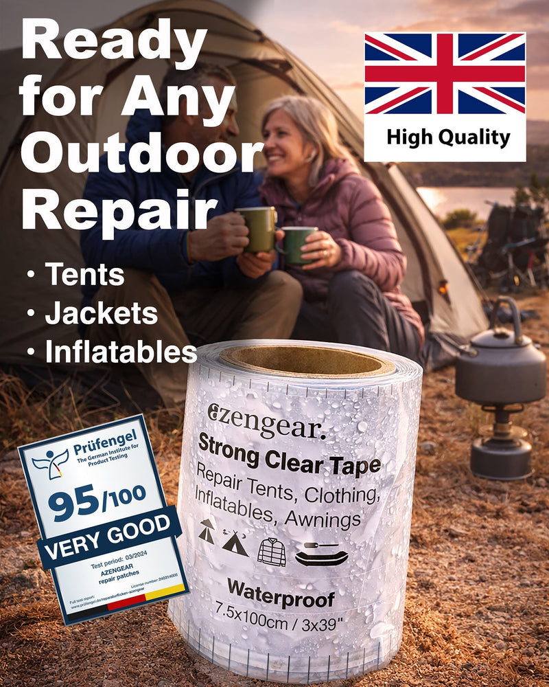 Clear Tenacious Waterproof Tape, Patch Repair Kit for Tents, Jackets, Inflatables, PVC, Shoes