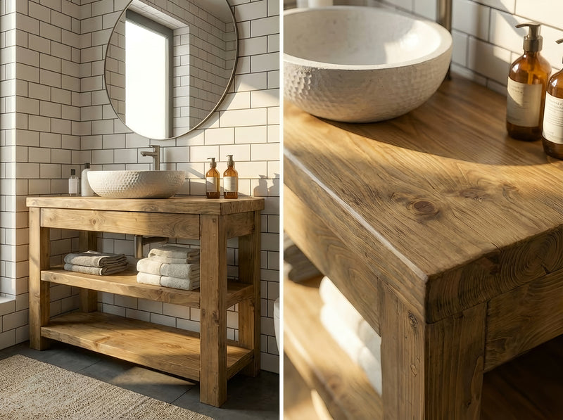 TERO Solid Wood Bathroom Vanity With Shelf