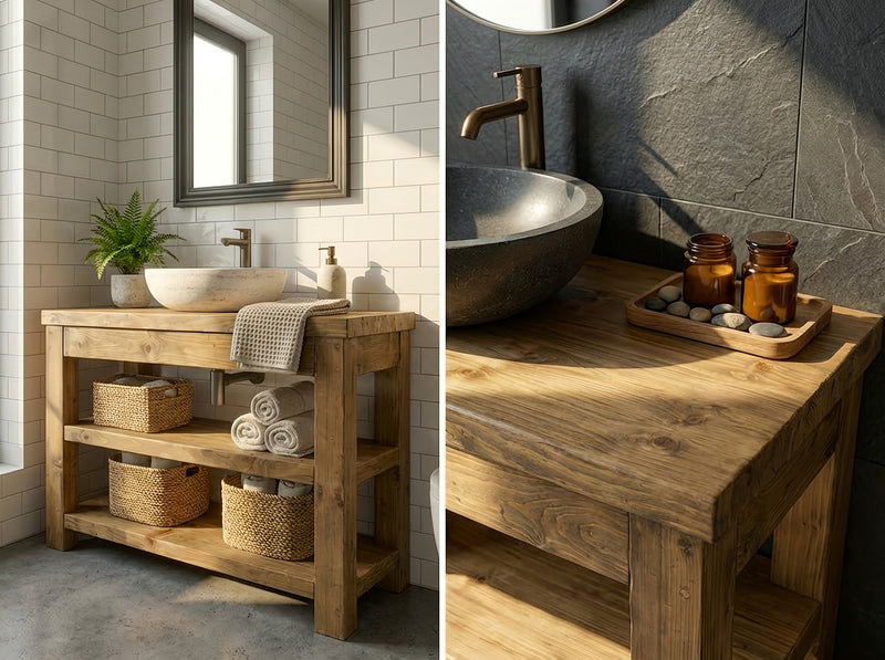 TERO Solid Wood Bathroom Vanity With Shelf