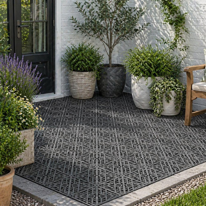 Grey Interlocking Decking Tiles 10 Pack Outdoor Patio Balcony Flooring