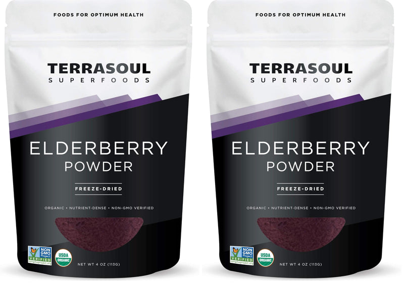Terrasoul Organic Elderberry Powder - 4 oz Freeze-Dried (Pack of 2)