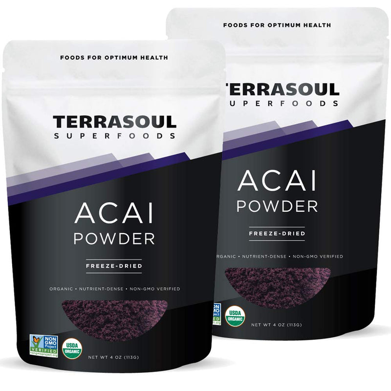 Terrasoul Organic Acai Berry Powder — 4 oz x 2, Freeze-Dried, Antioxidant-Rich