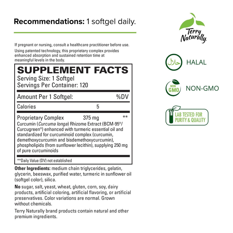 Terry Naturally CuraMed 375mg – Antioxidant Curcumin Turmeric for Brain & Immune Health (Pack of 3, 120 Softgels)