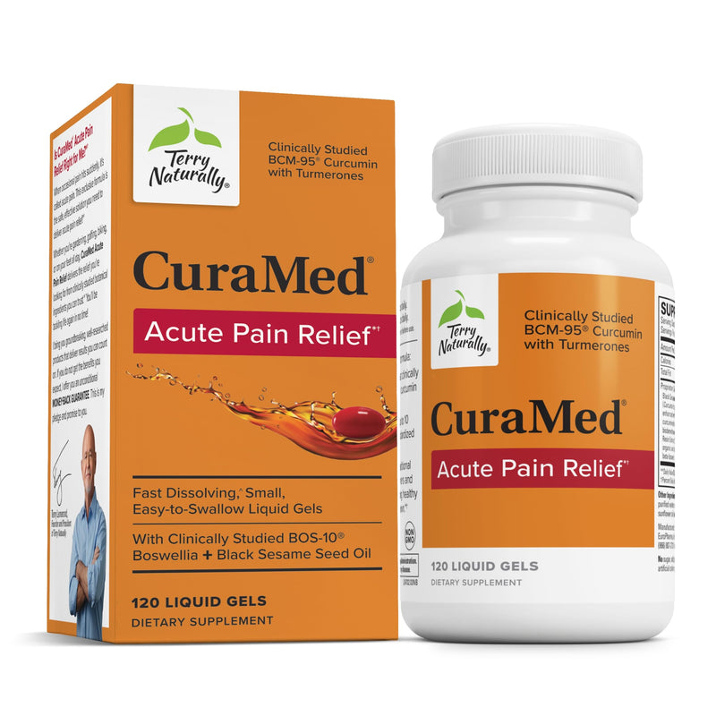 Terry Naturally CuraMed Acute Pain Relief – BCM-95 Curcumin & BOS-10 Boswellia + Black Sesame Seed Oil | 120 Liquid Gels