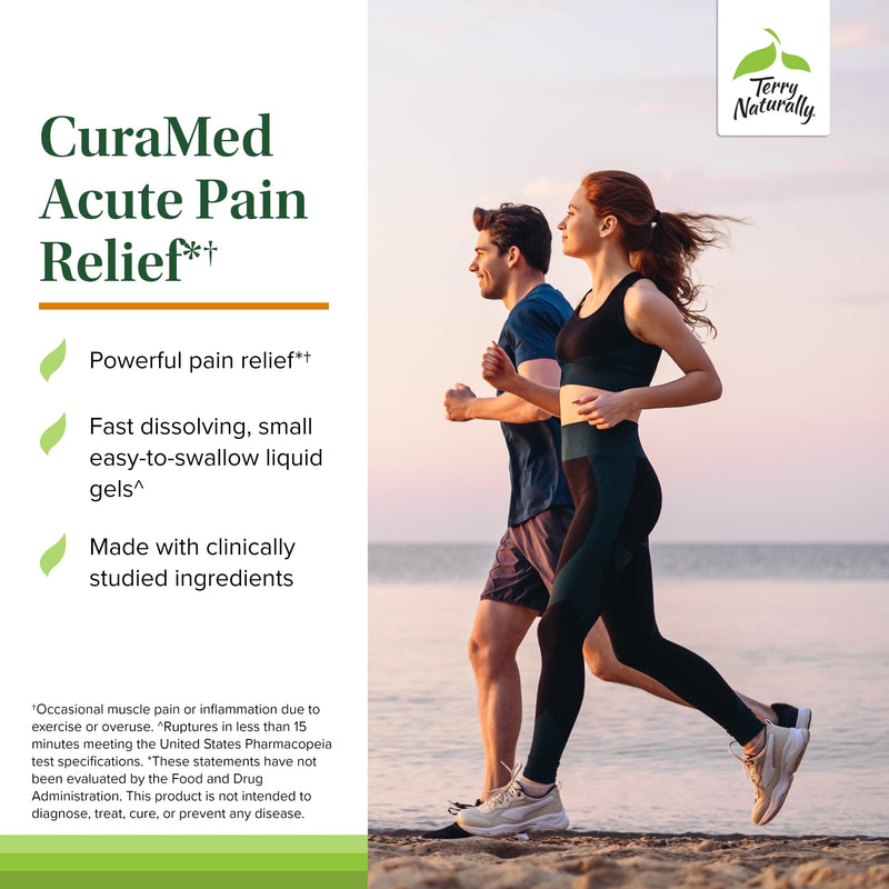 Terry Naturally CuraMed Acute Pain Relief – BCM-95 Curcumin + BOS-10 Boswellia with Black Sesame Seed Oil, 60 Liquid Gels