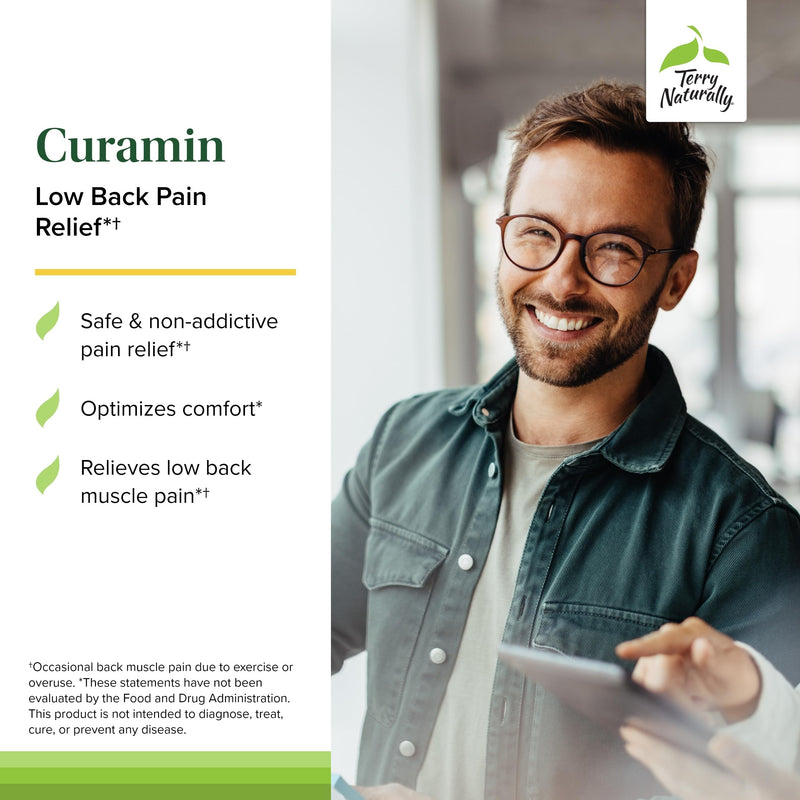 Terry Naturally Curamin Low Back Pain Relief – 60 Capsules (20 Servings) | Curcumin, Boswellia & DLPA | Non-GMO, Vegan, Gluten Free