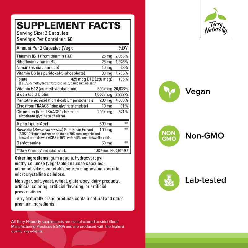 Terry Naturally Healthy Feet & Nerves – Vegan Nerve & Circulation Support with Bioactive B12 – 120 Capsules