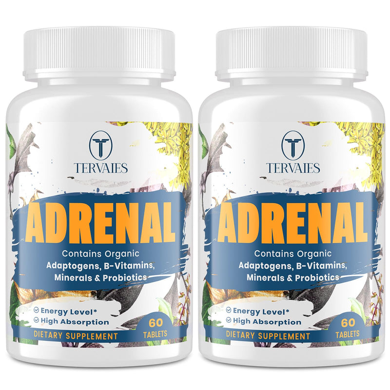 Tervaies Adrenal Support Adaptogen Supplements – Rhodiola, Ashwagandha, Holy Basil & Eleuthero | 120 Vegan Tablets