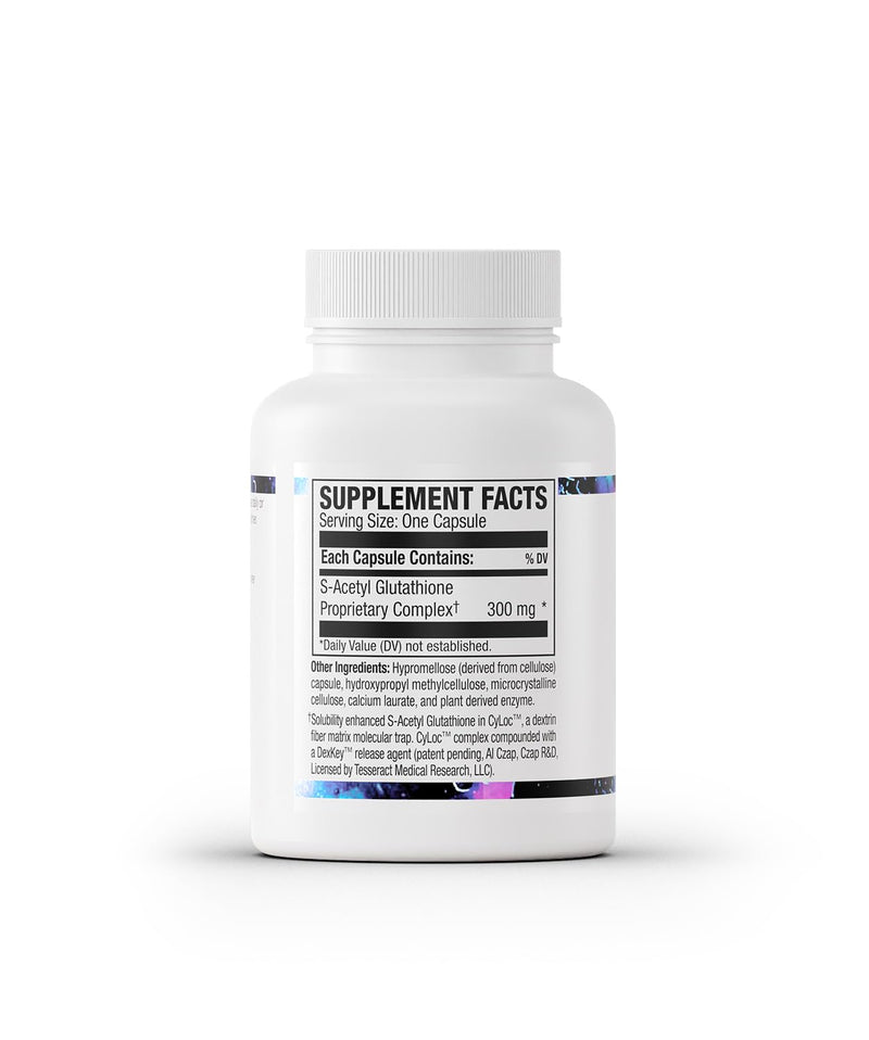 Tesseract SafeCell S-Acetyl Glutathione Supplement, 300mg, 60 Capsules – Bioavailability, Vegan, Hypoallergenic, Patented Delivery