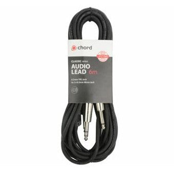 Chord / Citronic 6.3mm Stereo TRS Jack to Twin 6.3mm Mono Jacks Audio Lead 1.5m