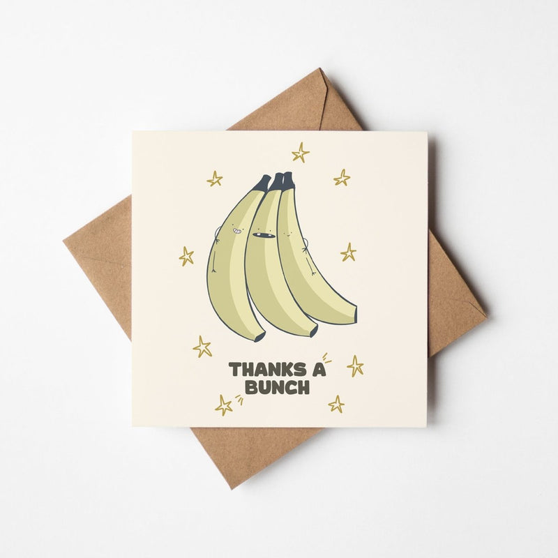 Thanks A Bunch Card - Cute Banana Thank You Greeting On Premium Square Cardstock