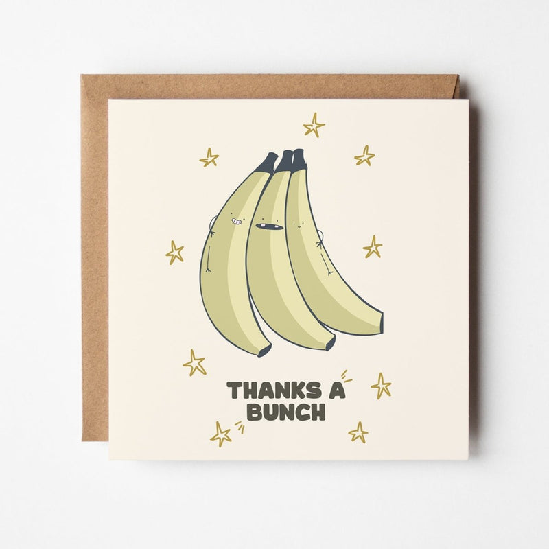 Thanks A Bunch Card - Cute Banana Thank You Greeting On Premium Square Cardstock