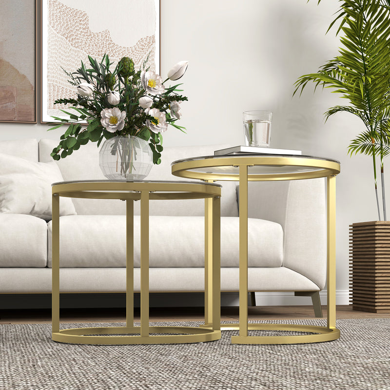 HOMCOM 2 Pcs Modern Coffee Table with Tempered Glass Side Tables Clear