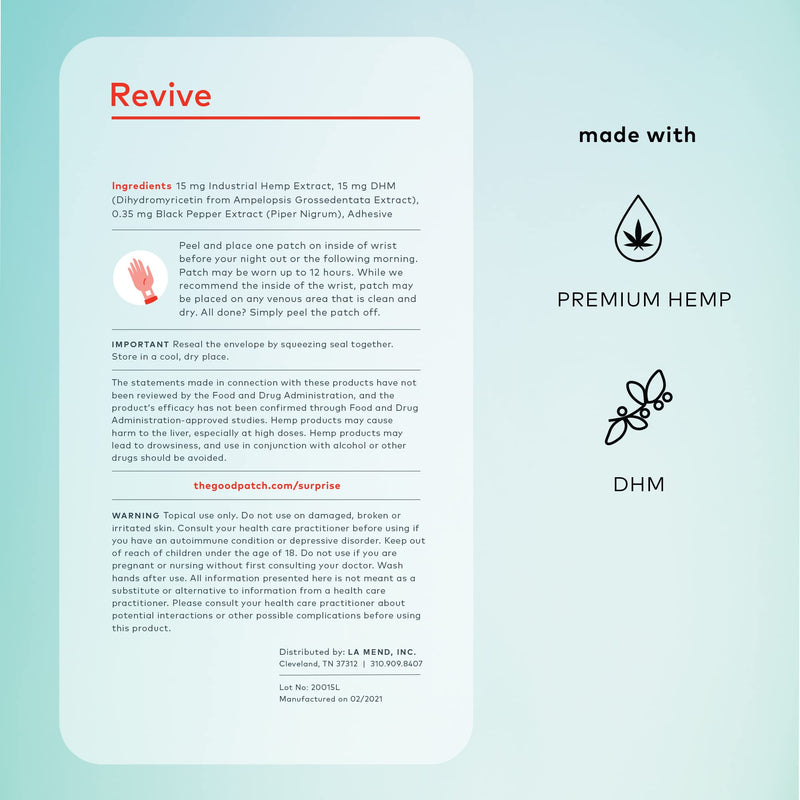 The Good Patch Revive Recovery Patch – Hemp & DHM for Post-Night-Out Wellness