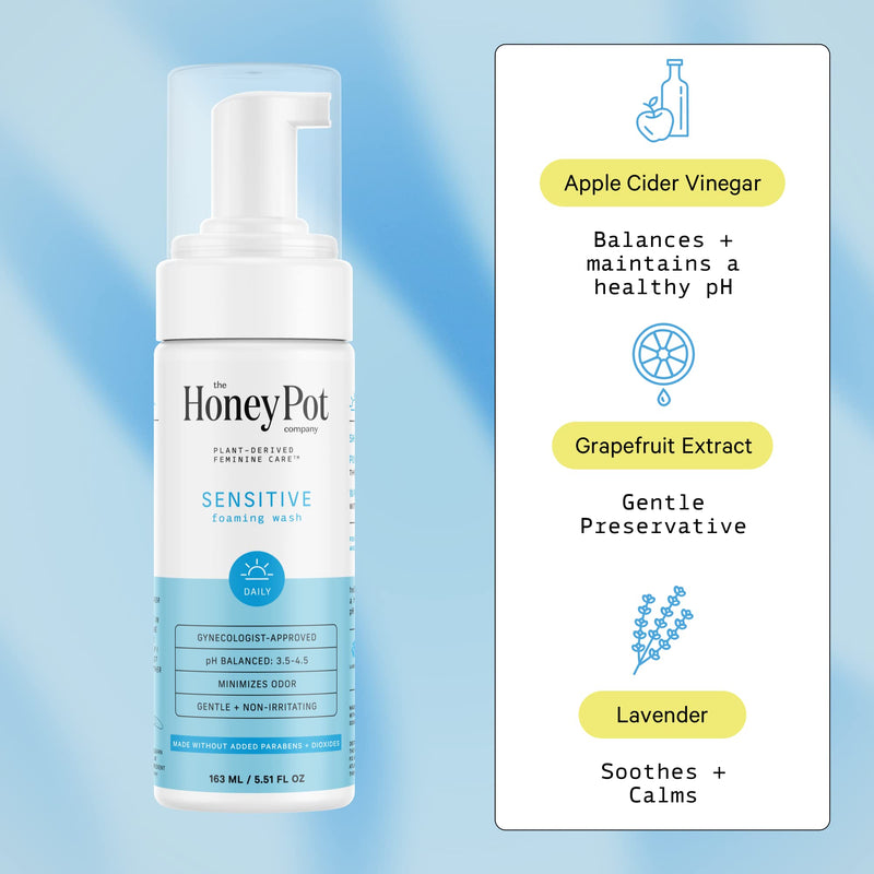 The Honey Pot Company - Sensitive Feminine Wash - Herbal Infused - PH Balanced Plant Based Natural Hygiene Products - 5.51 Fluid Oz