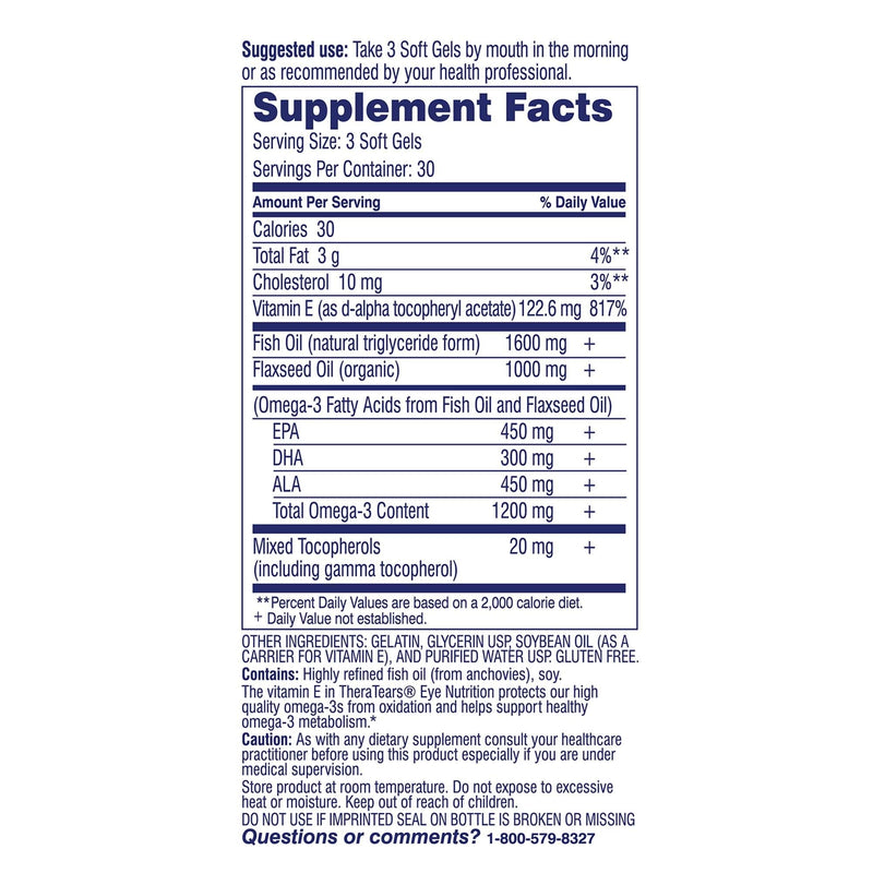 TheraTears Omega 3 Eye Nutrition Supplement 1200mg, 90 Ct (Pack of 1)