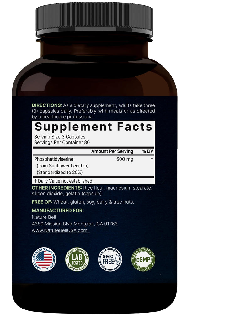 Ultra Strength Phosphatidylserine 500mg per Serving – 240 Capsules | Soy Free, Sunflower Lecithin, Non-GMO
