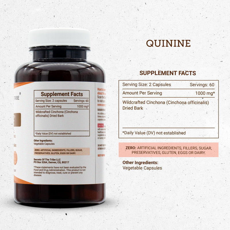 Secrets of the Tribe Quinine Capsules 1000 mg - Leg Cramp Support (120 Caps)
