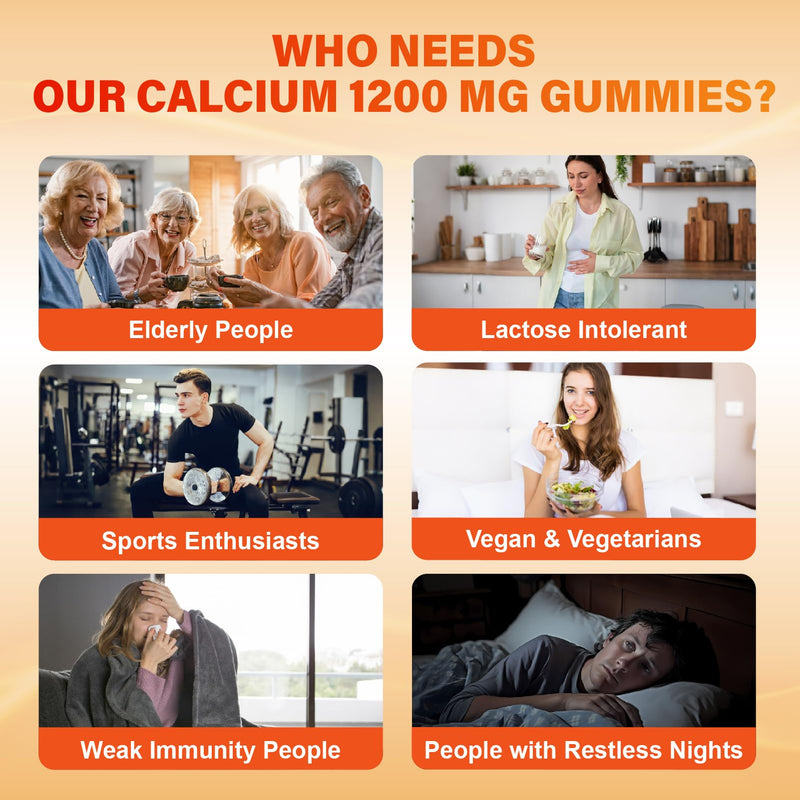 Calcium 1200 mg Gummies with Vitamin D3 – Calcium Citrate, K2 & Ashwagandha