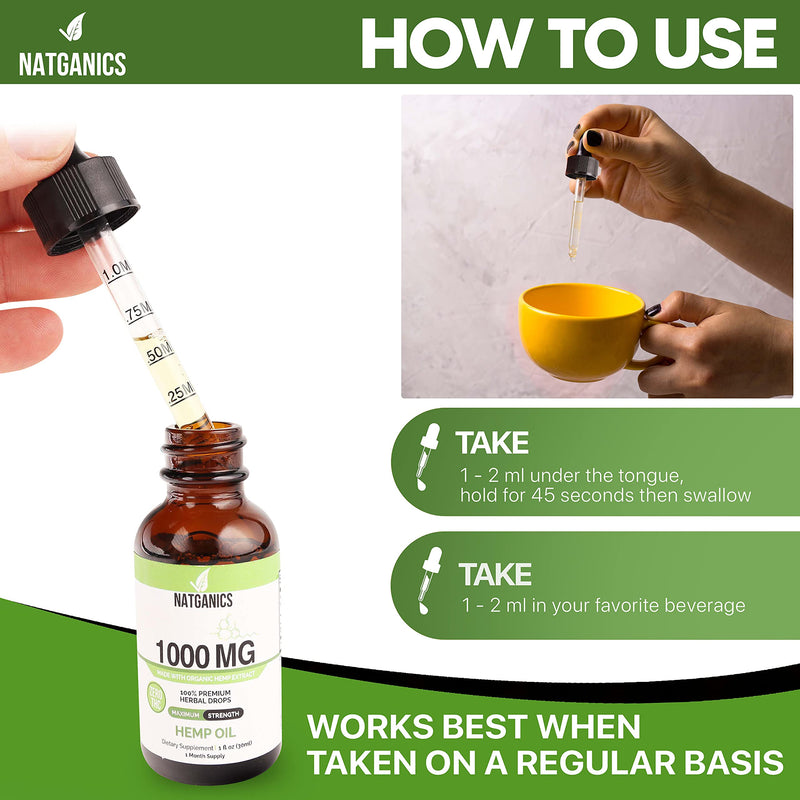 Organic Hemp Oil 1000mg - Ultra Premium CO2-Extracted Hemp Oil Drops | Made in USA
