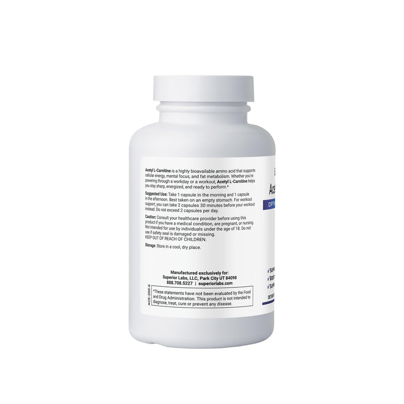 Superior Labs Acetyl L-Carnitine 500 mg - 200 Veg Caps - Non-GMO