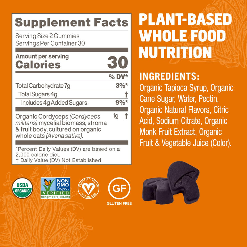 OM Mushroom Cordyceps Gummies – USA Grown Organic Mushrooms | Energy & Endurance (60 Count)