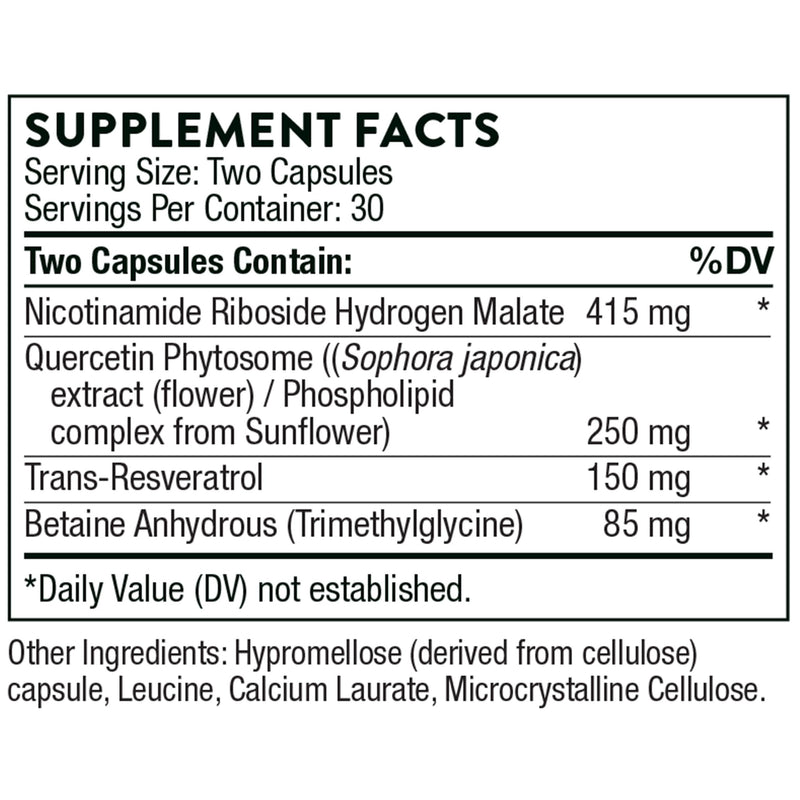 THORNE ResveraCel – Nicotinamide Riboside with Quercetin Phytosome & Resveratrol for Healthy Aging & Cellular Energy (30 Servings)