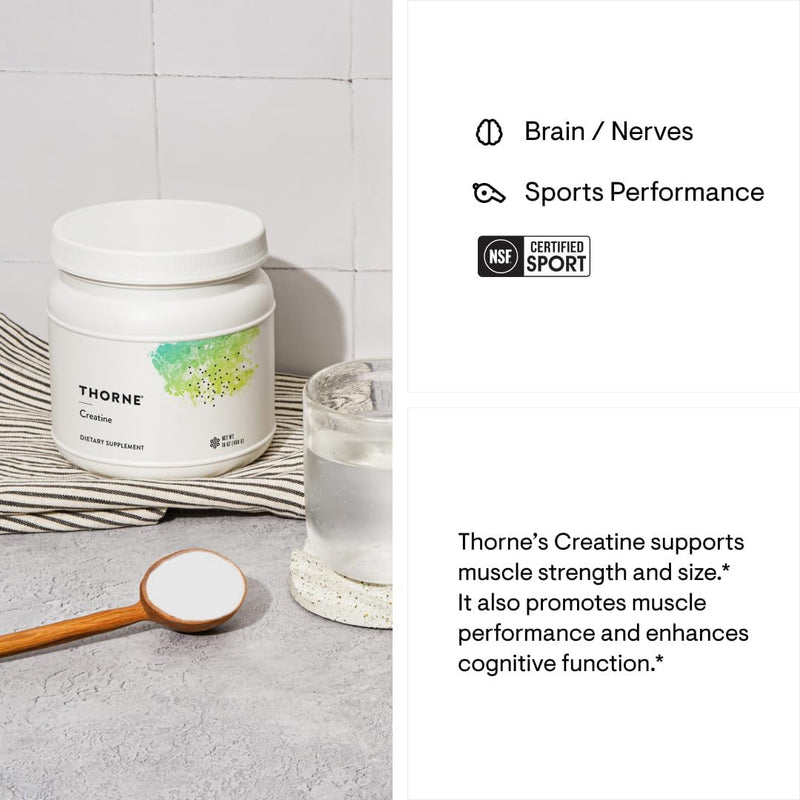 THORNE Creatine - Micronized Creatine Monohydrate Powder for Muscle & Focus | NSF Certified for Sport | Unflavored | 5 g per Serving | 90 Servings