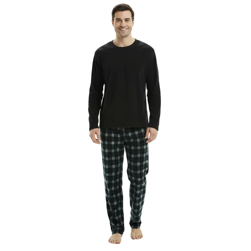Men's Fleece Pyjama Set: Cozy Black Long Sleeve Loungewear for Ultimate Comfort