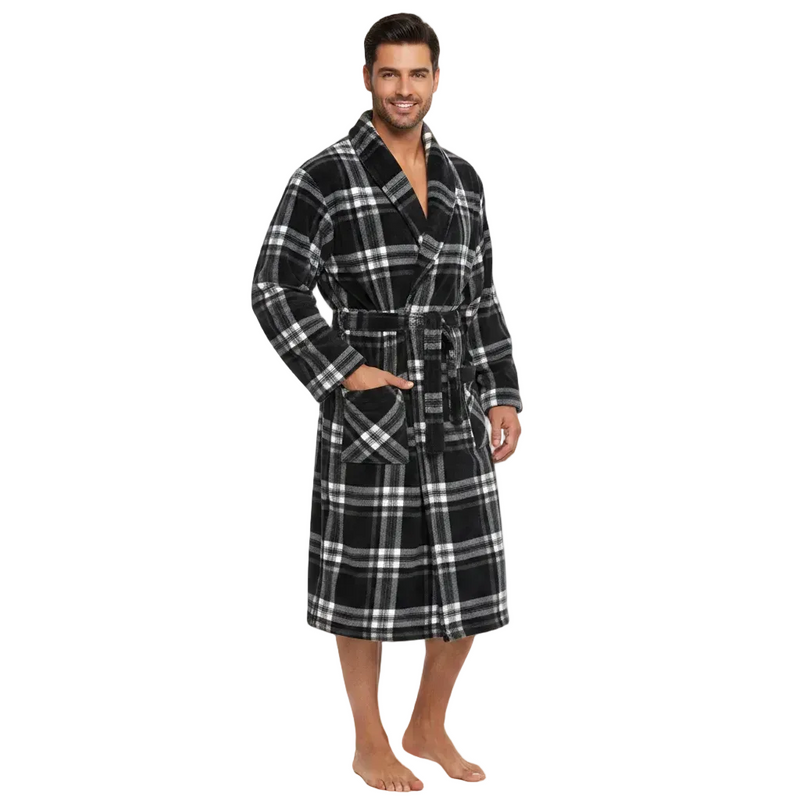 Ultimate Comfort with Our Men's Checkered Fleece Gown