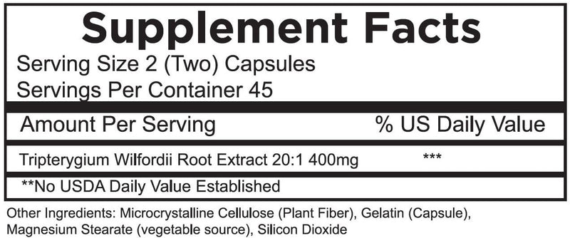 Thunder God Vine Root 20:1 Supplement – 200 mg Tripterygium Wilfordii, 90 Capsules | ThunderGodRoot