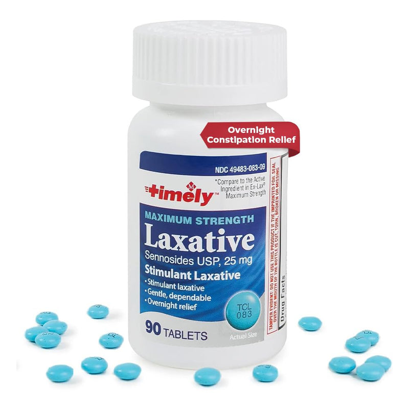 TIME-CAP LABS Timely Max Laxatives - 90 Maximum Strength Tablets, 25mg Sennosides, Occasional Constipation Relief