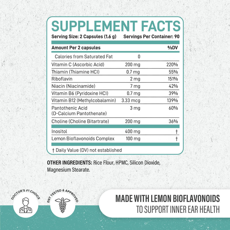 Tinnitus Relief Pills – Extra Strength with Flavonoids, B12 & Inositol | 60 Caplets
