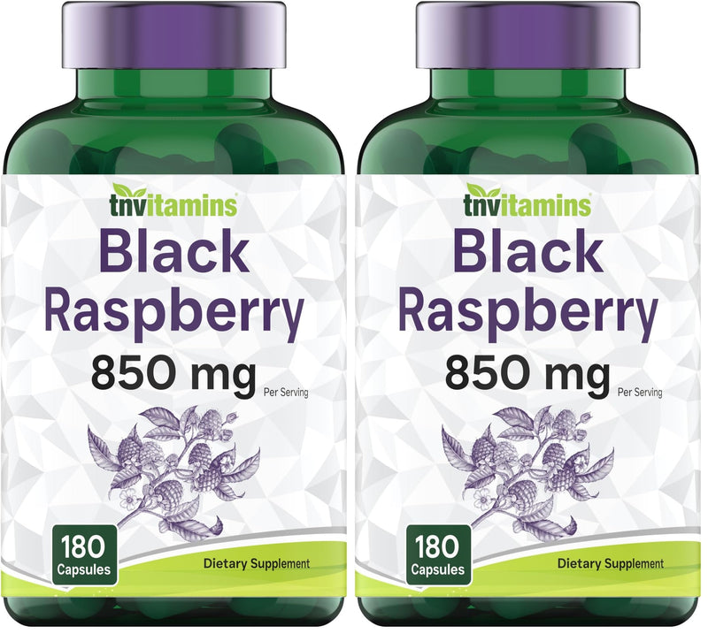 TNVitamins Black Raspberry Capsules 850mg - 180 Capsules (Pack of 2) | 3 Month Supply | Powerful Antioxidant
