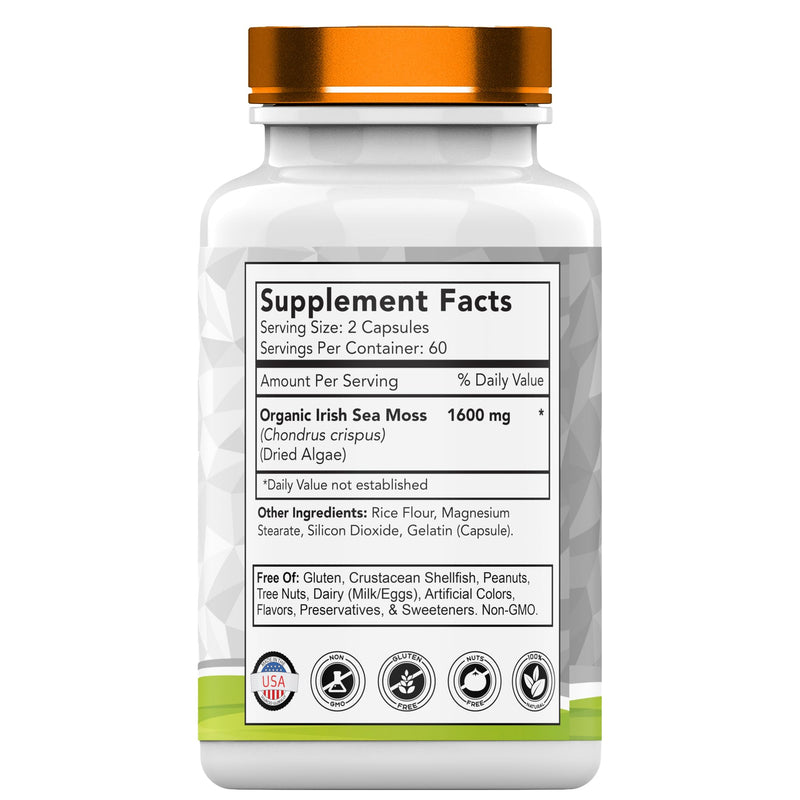 TNVitamins Organic Irish Sea Moss 1600mg – 120 Capsules, 2-Month Supply, Non-GMO, Made in USA