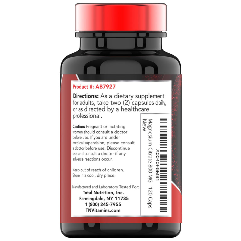 TNVitamins Magnesium Citrate 800mg - 240 Capsules (Pack of 2) | 2-Month Supply | Made in USA