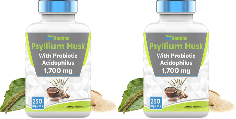 tnvitamins Psyllium Husk Capsules 1700mg | Probiotic Acidophilus | Digestive Fiber (2-Pack)