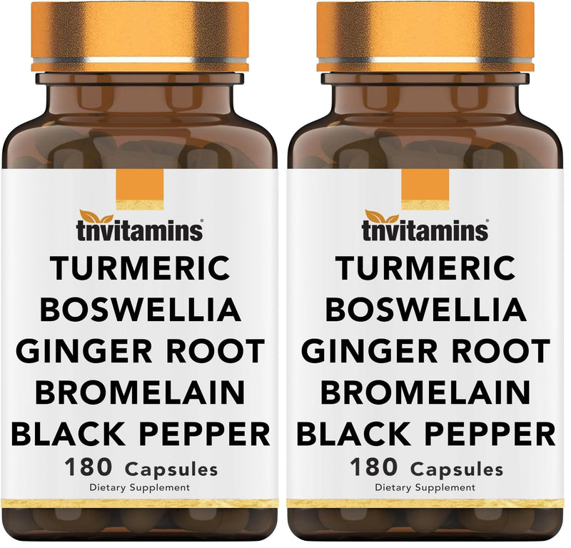 tnvitamins Turmeric & Boswellia Complex (180 Capsules) – Ginger Root, Bromelain & Black Pepper | Joint-Ease Formula | USA Made (Pack of 2)