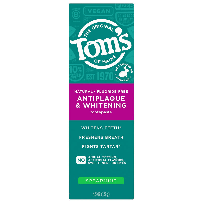 Tom’s of Maine Antiplaque & Whitening Fluoride Free Toothpaste Spearmint 3-Pack