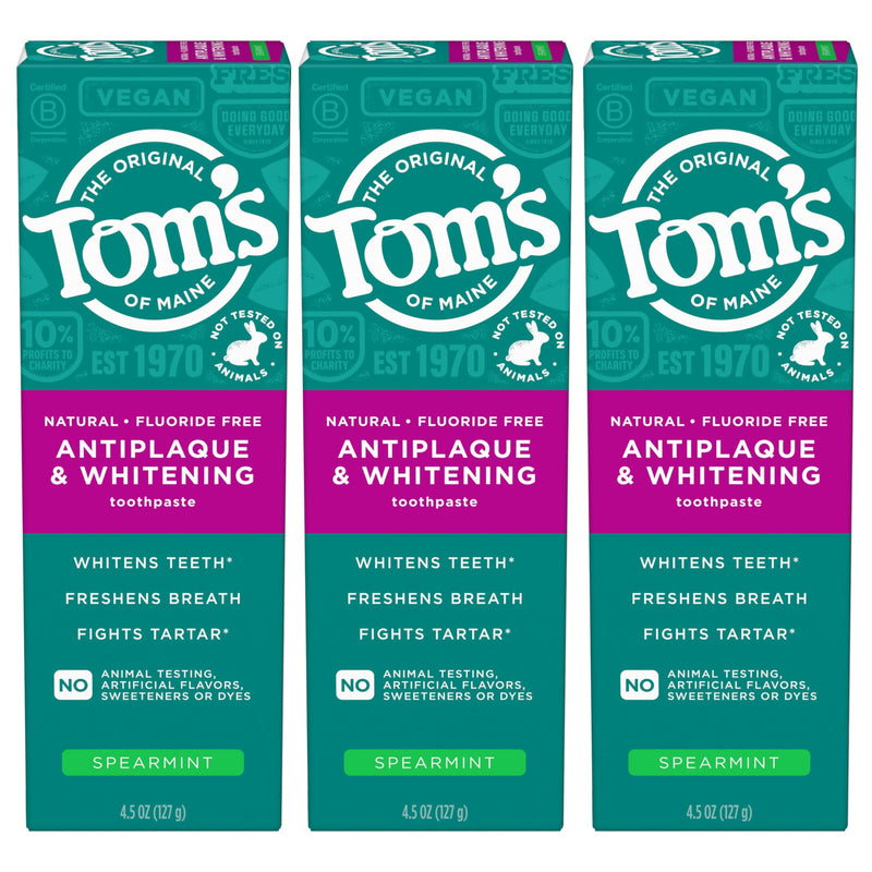 Tom’s of Maine Antiplaque & Whitening Fluoride Free Toothpaste Spearmint 3-Pack