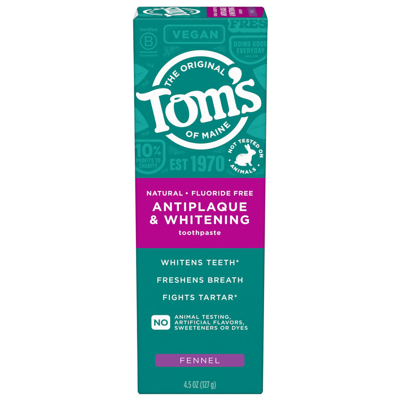 Tom's of Maine Antiplaque and Whitening Toothpaste - Fluoride Free, Fennel, 4.5 oz