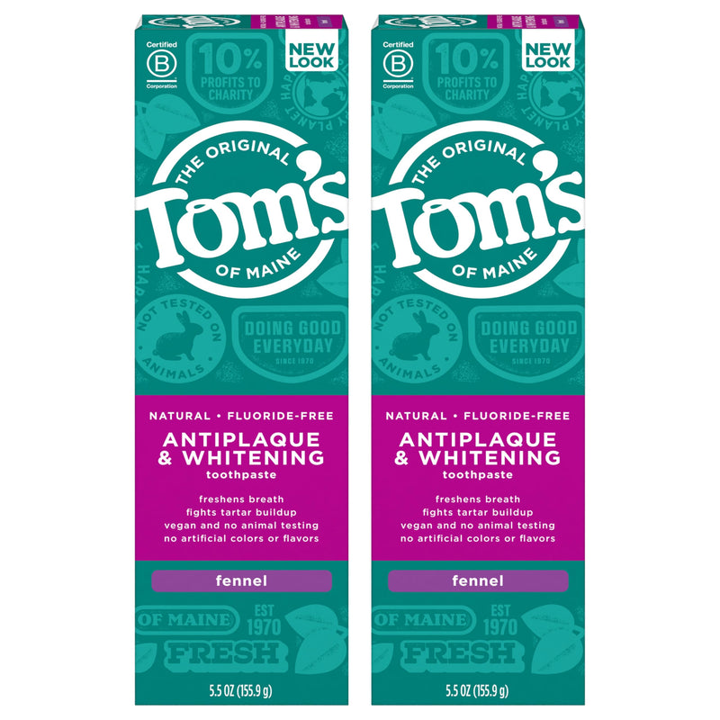 Tom's of Maine Fluoride-Free Antiplaque & Whitening Toothpaste – Fennel, 5.5 oz, 2-Pack