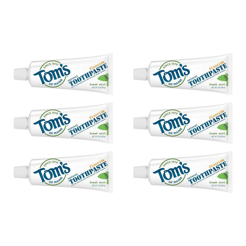 Tom's of Maine Travel Size Anticavity Fresh Mint Toothpaste, 3 oz – 6-Pack (Packaging May Vary)