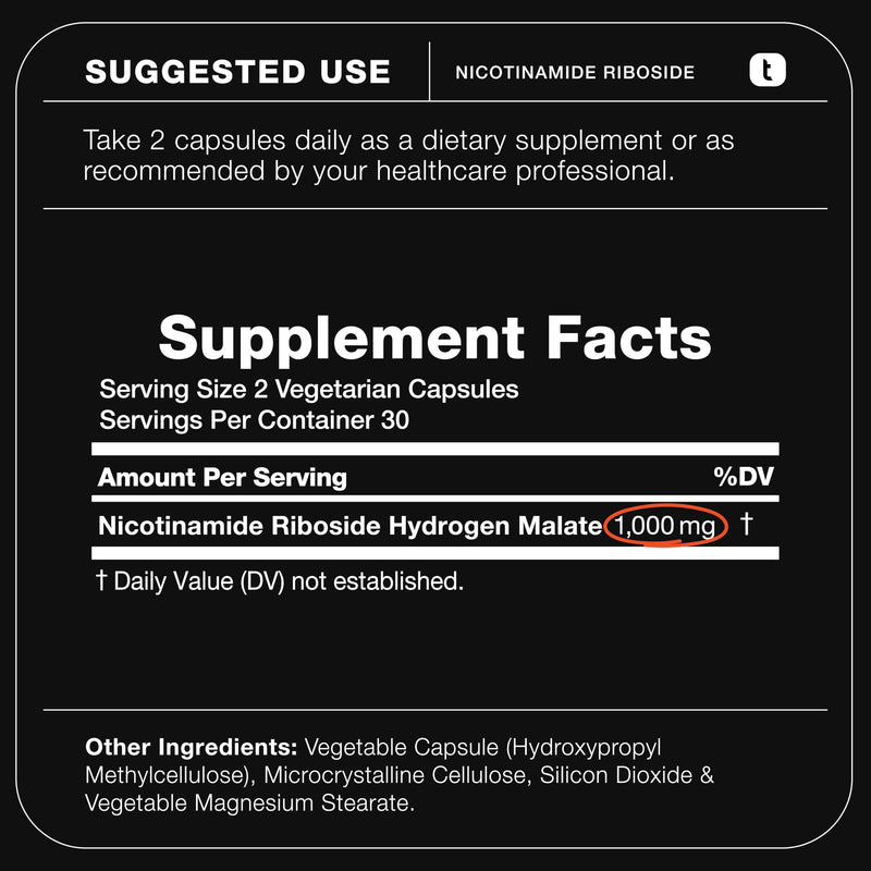 Toniiq Nicotinamide Riboside 1000 mg – High-Potency NR Supplement (60 Veg Capsules) | Third-Party Tested