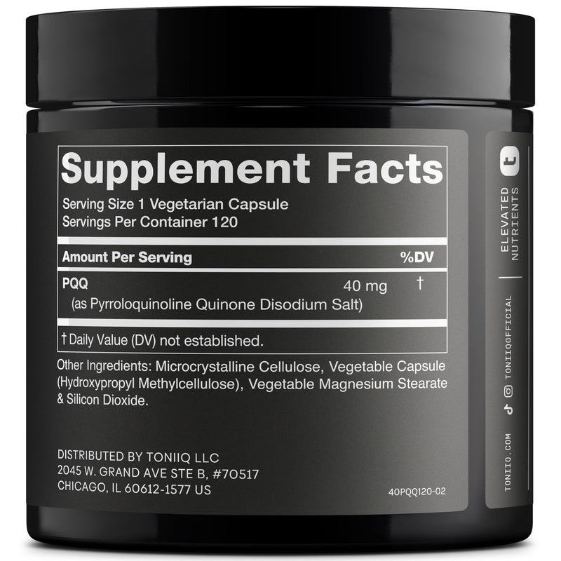 Toniiq 99%+ 40mg PQQ Supplement - Ultra High Purity, 120 Veg Capsules