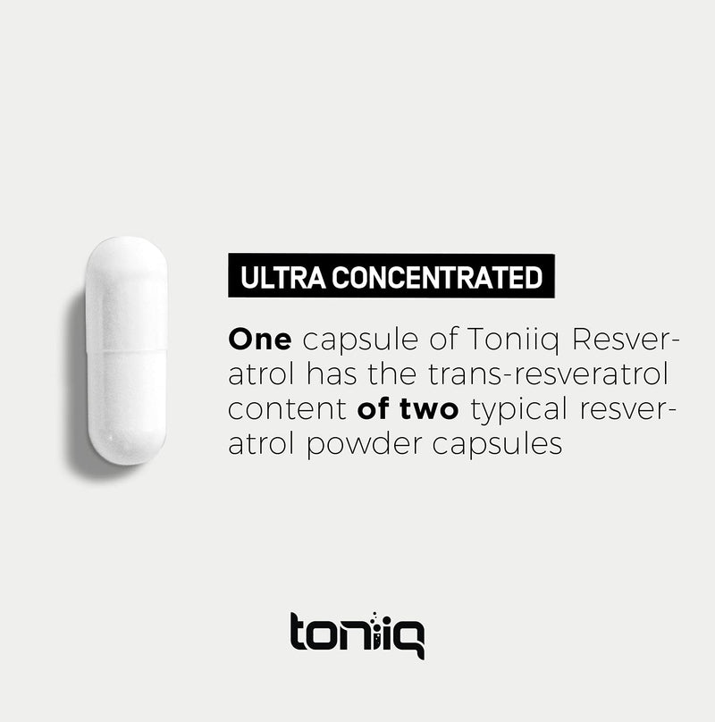 Toniiq Ultra High Purity Resveratrol Capsules - 98% Trans-Resveratrol | 180 Caps
