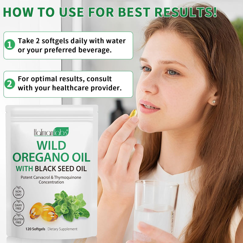 Tooffi Organic Oil of Oregano Softgels – 2-in-1 with Black Seed Oil, 6000mg + 200mg, 120 Softgels
