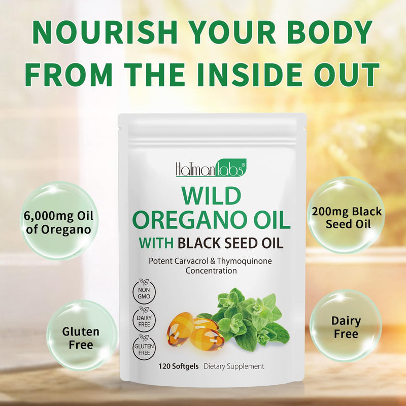 Tooffi Organic Oil of Oregano Softgels – 2-in-1 with Black Seed Oil, 6000mg + 200mg, 120 Softgels
