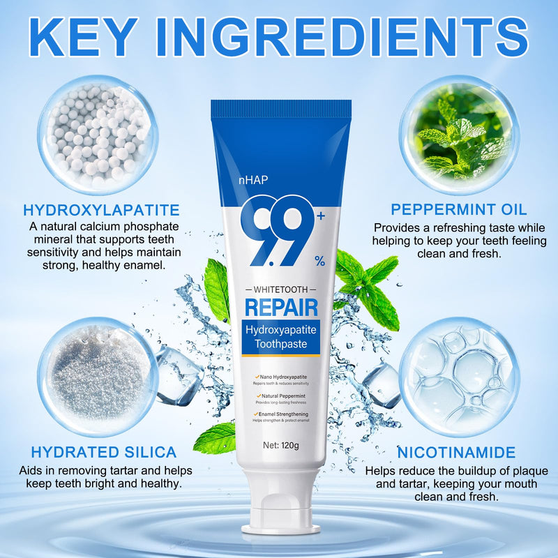 9.9% Hydroxyapatite Toothpaste – 4.23 oz Nano Hydroxyapatite for Enamel Protection & Strengthening, Gentle Mint